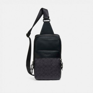 COACH® Gotham Pack In Signature Canvas Kabelka Damske Čierne Meď Siva | SKTCF832