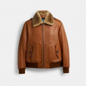 COACH® The Lil Nas X Drop Shearling Utility Bomber Bunda Panske Hnede | SKSGZ163