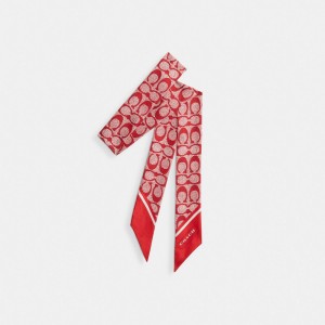 COACH® Vintage Signature Print Silk Skinny Sal Damske Červené | SKJPM655