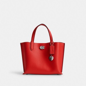 COACH® Willow 24 With Heart Charm Tote Damske Strieborne Červené | SKCTM953